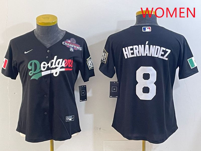 Women Los Angeles Dodgers #8 Hernandez Black Game 2025 Nike MLB Jersey style 4031